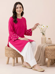 Pink Solid Rayon Farshi Kurta Set
