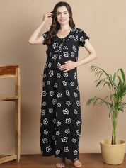 Floral Black Hosiery Maternity Feeding Nighty