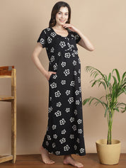 Floral Black Hosiery Maternity Feeding Nighty