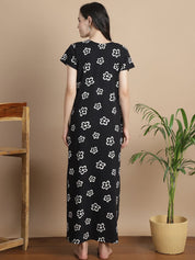 Floral Black Hosiery Maternity Feeding Nighty