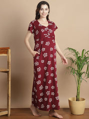 Floral Maroon Hosiery Maternity Feeding Nighty