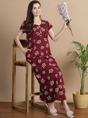 Floral Maroon Hosiery Maternity Feeding Nighty