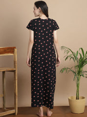 Printed Black Hosiery Maternity Feeding Nighty