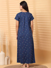 Navy Blue Floral Hosiery Maternity Nighty