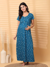 Blue Floral Hosiery Maternity Nighty