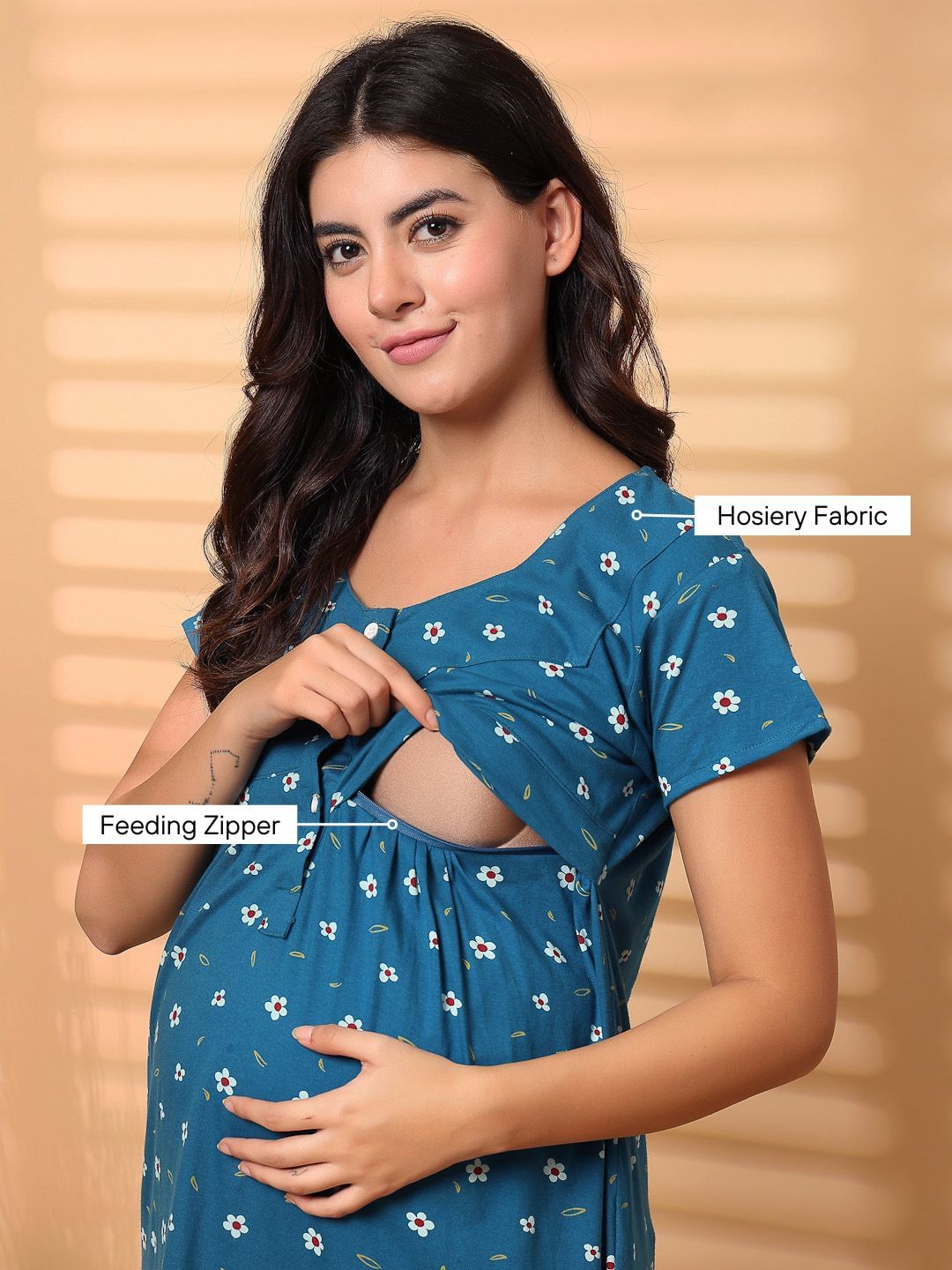 Blue Floral Hosiery Maternity Nighty