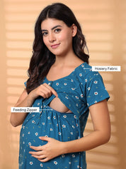 Blue Floral Hosiery Maternity Nighty