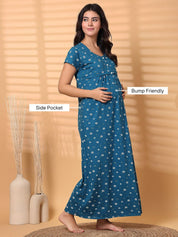 Blue Floral Hosiery Maternity Nighty