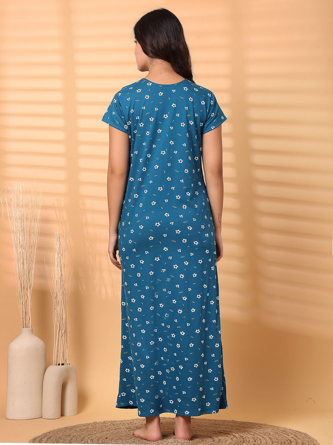 Blue Floral Hosiery Maternity Nighty