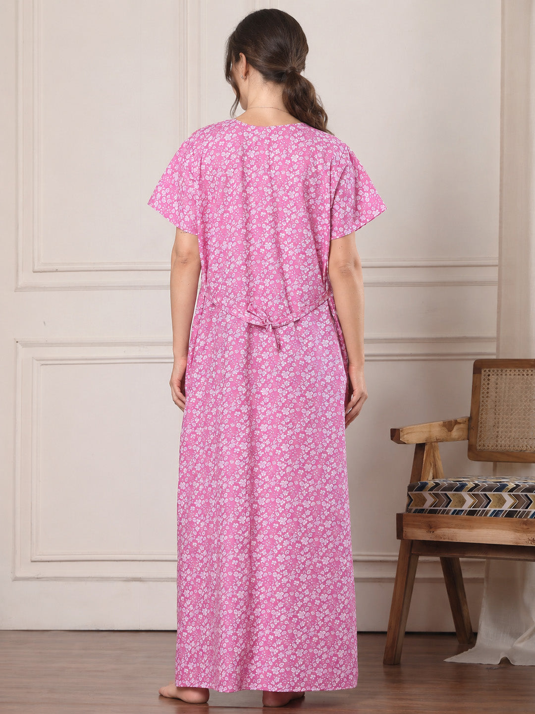 Pink Floral Pure Cotton Maternity Nighty