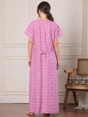 Pink Floral Pure Cotton Maternity Nighty