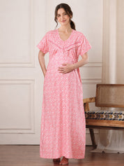 Peach Floral Pure Cotton Maternity Nighty