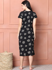 Floral Black Hosiery Short Maternity Feeding Nighty