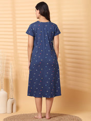 Navy Blue Floral Hosiery Short Maternity Nighty