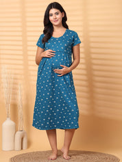 Blue Floral Hosiery Short Maternity Nighty