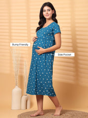 Blue Floral Hosiery Short Maternity Nighty