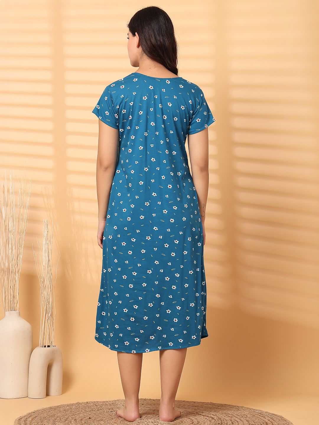 Blue Floral Hosiery Short Maternity Nighty