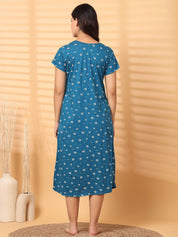 Blue Floral Hosiery Short Maternity Nighty