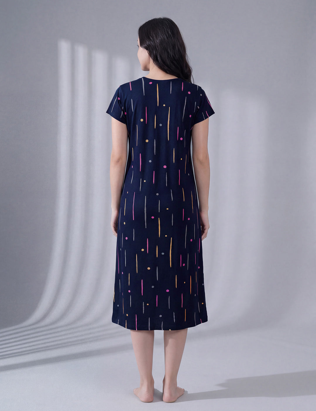 Navy Blue Printed Hosiery Maternity Nighty