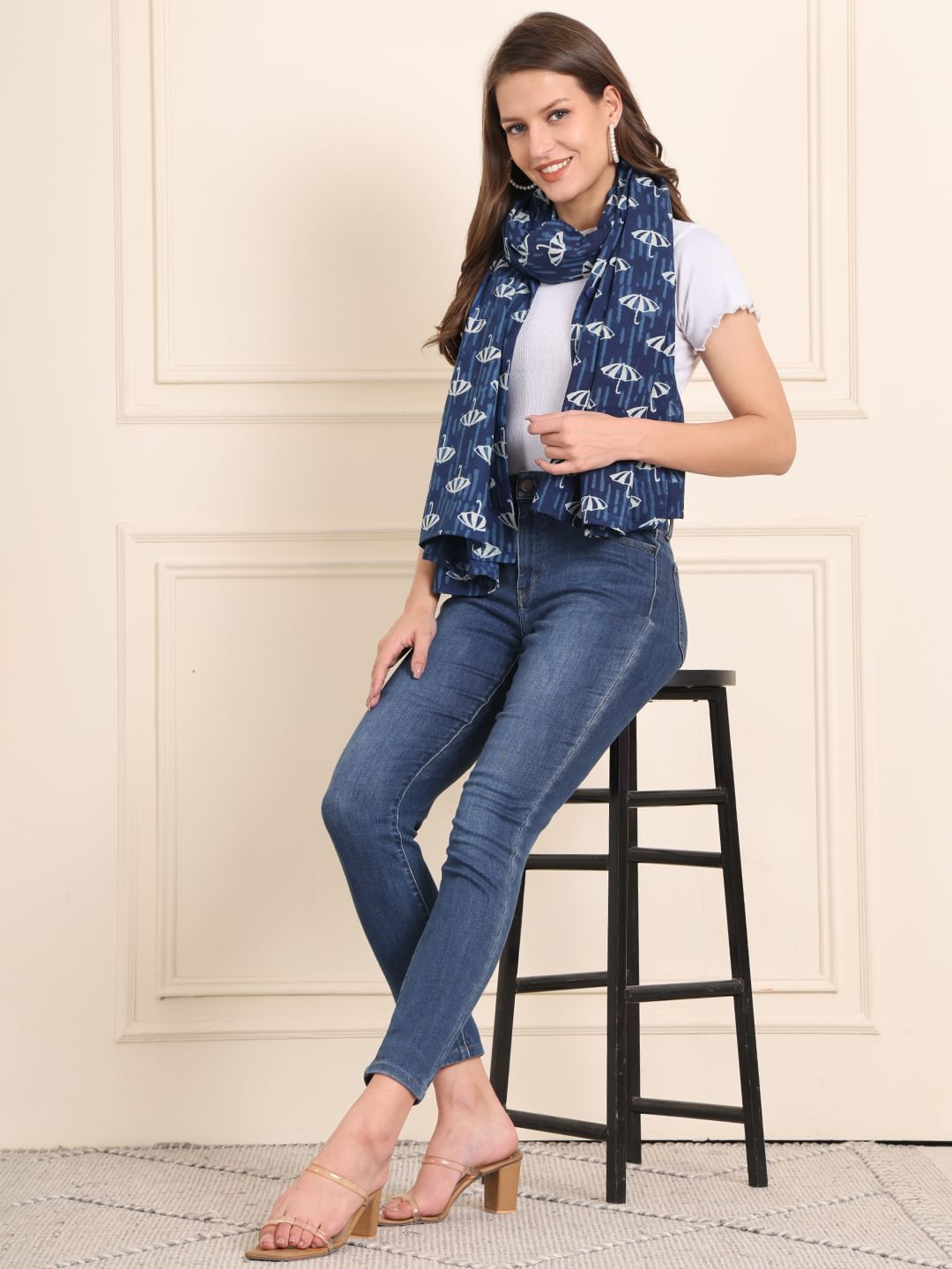 Dark Blue Printed Cotton Nursing Cover