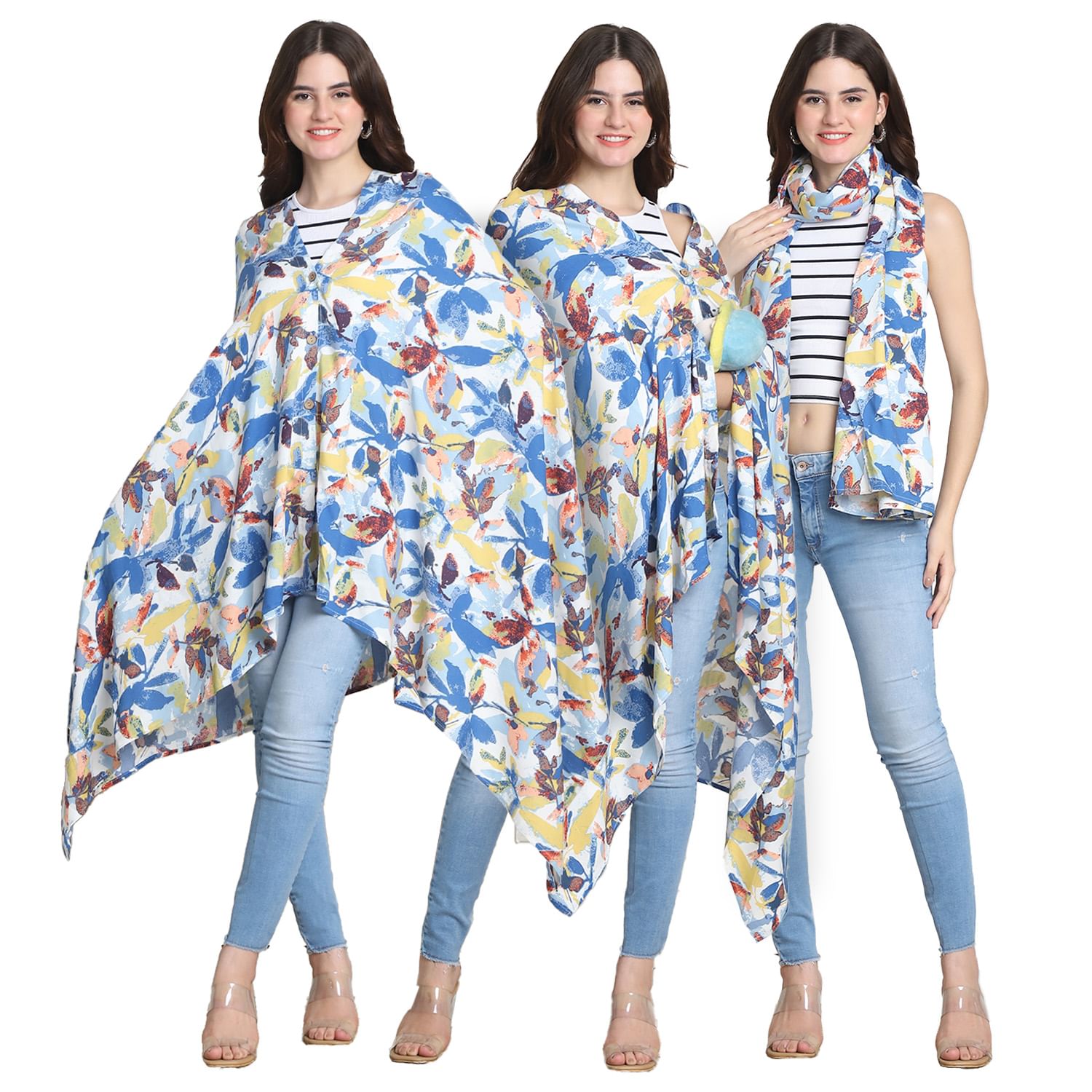 Floral Print Blue Rayon Nursing Cover