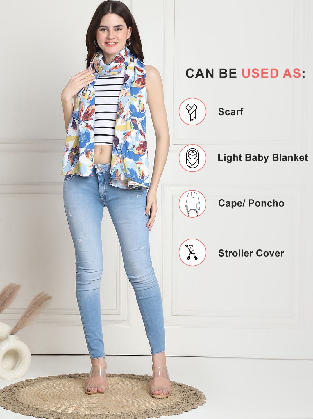 Floral Print Blue Rayon Nursing Cover