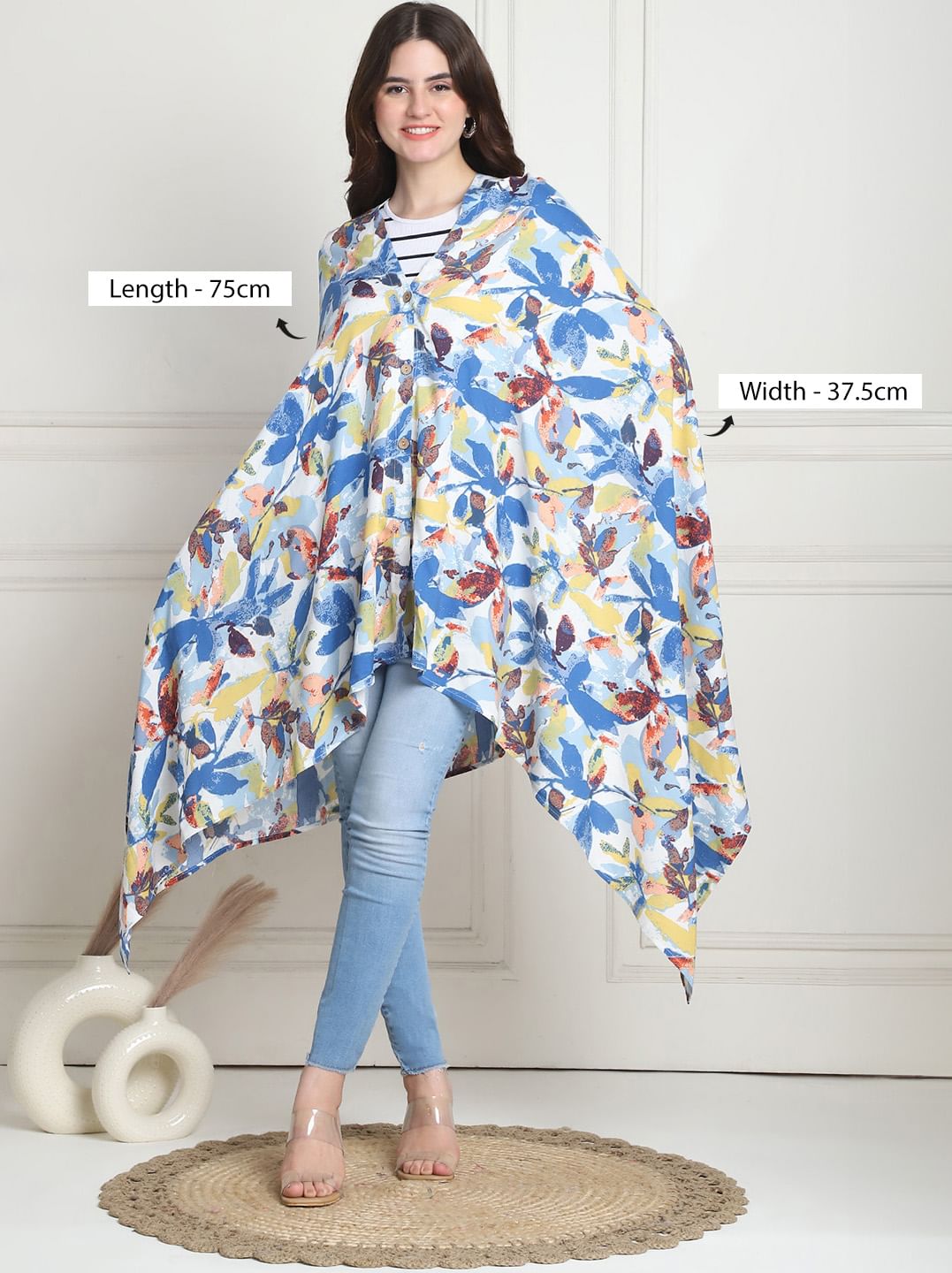 Floral Print Blue Rayon Nursing Cover