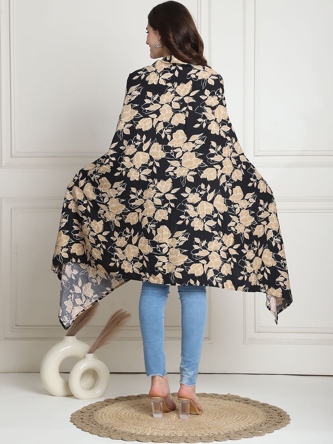 Floral Print Black & Golden Rayon Nursing Cover