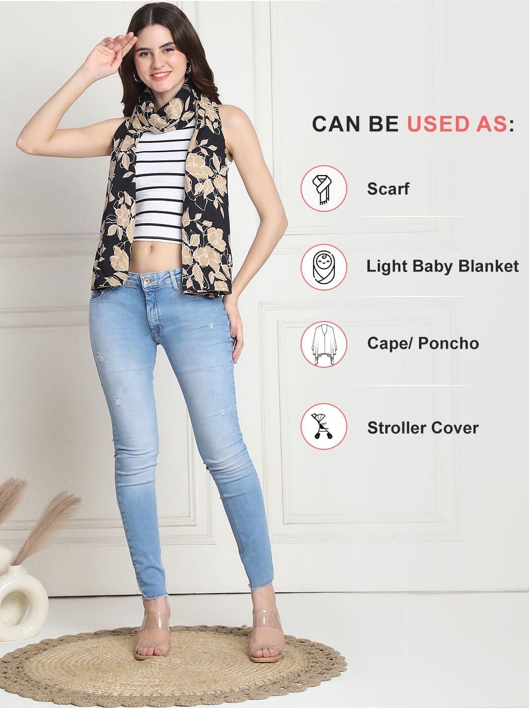 Floral Print Black & Golden Rayon Nursing Cover