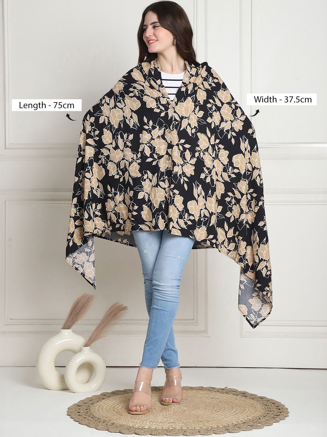 Floral Print Black & Golden Rayon Nursing Cover