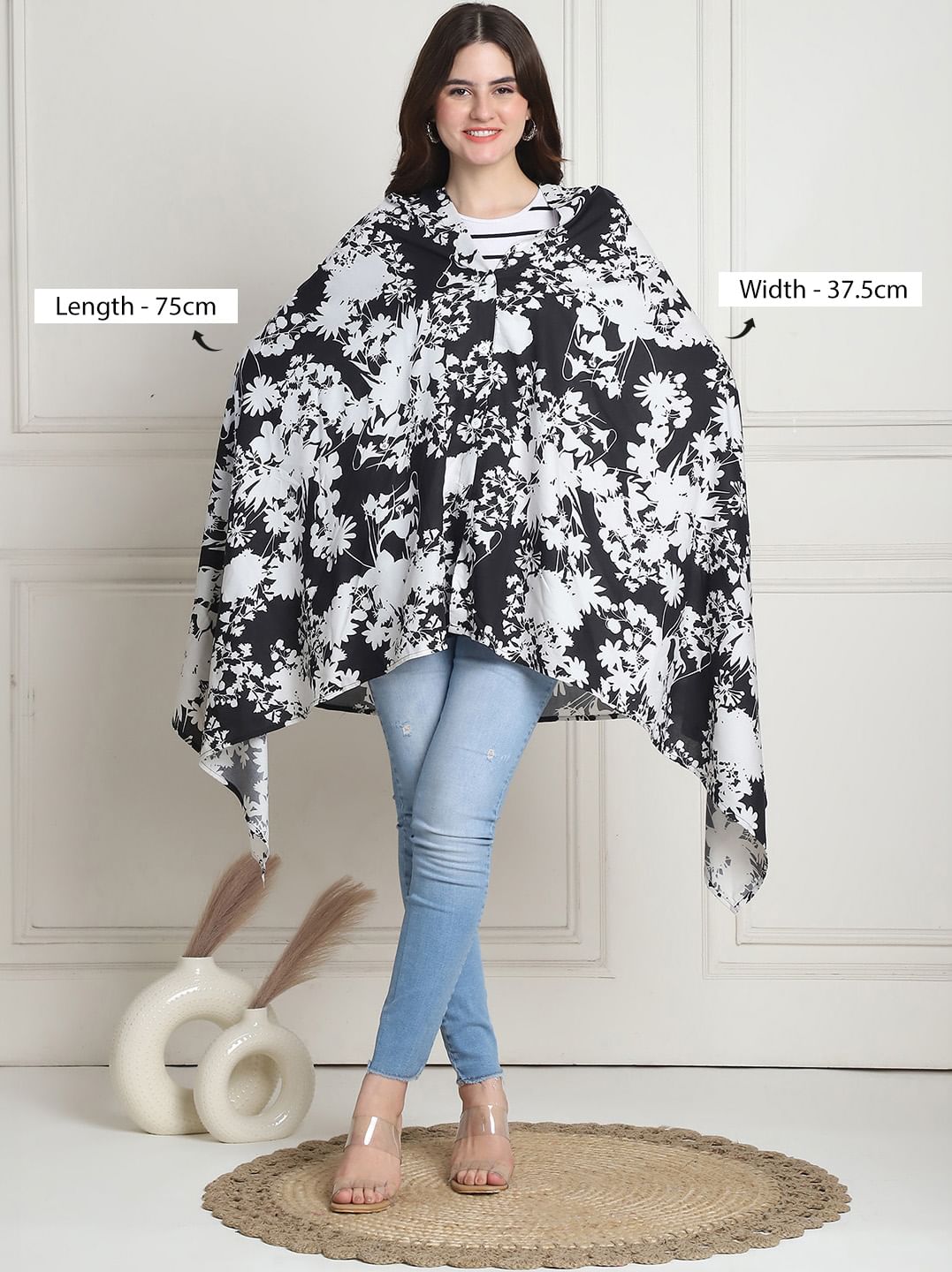 Floral Print Black Rayon Nursing Cover