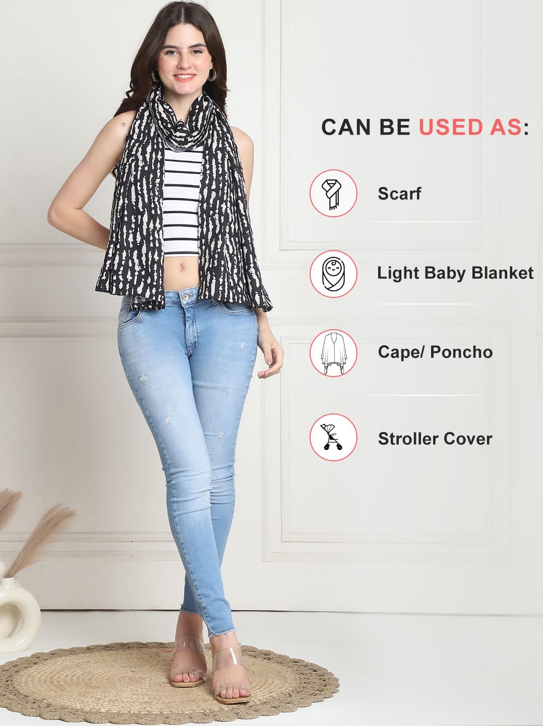 Printed Black Rayon Nursing Cover