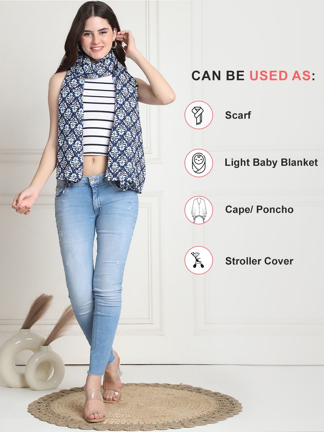 Floral Print Blue Cotton Nursing Cover