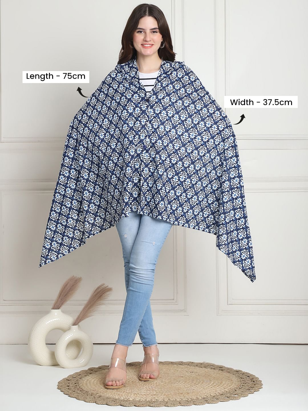 Floral Print Blue Cotton Nursing Cover