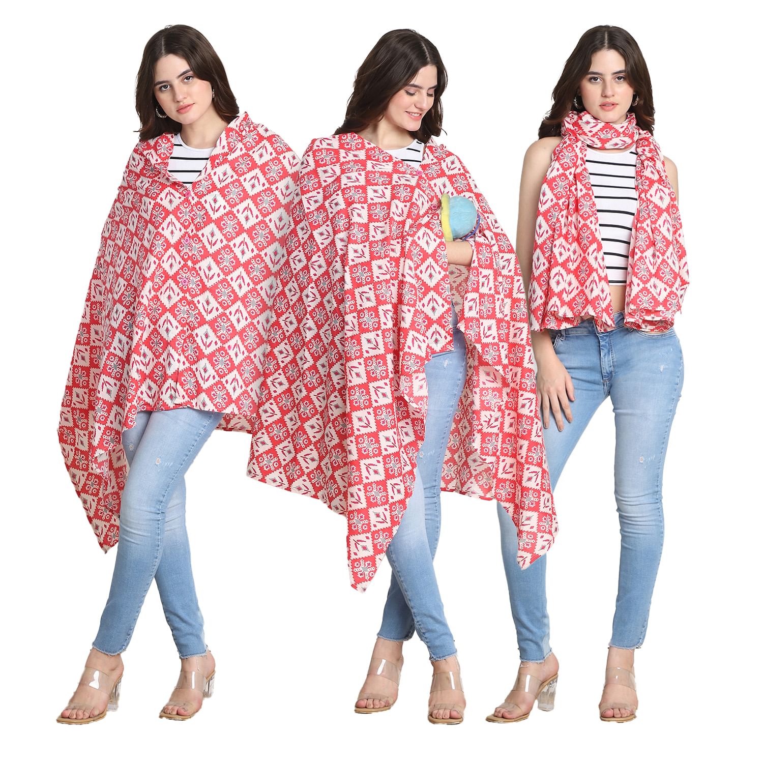 Geometric Print Pink Cotton Nursing Cover