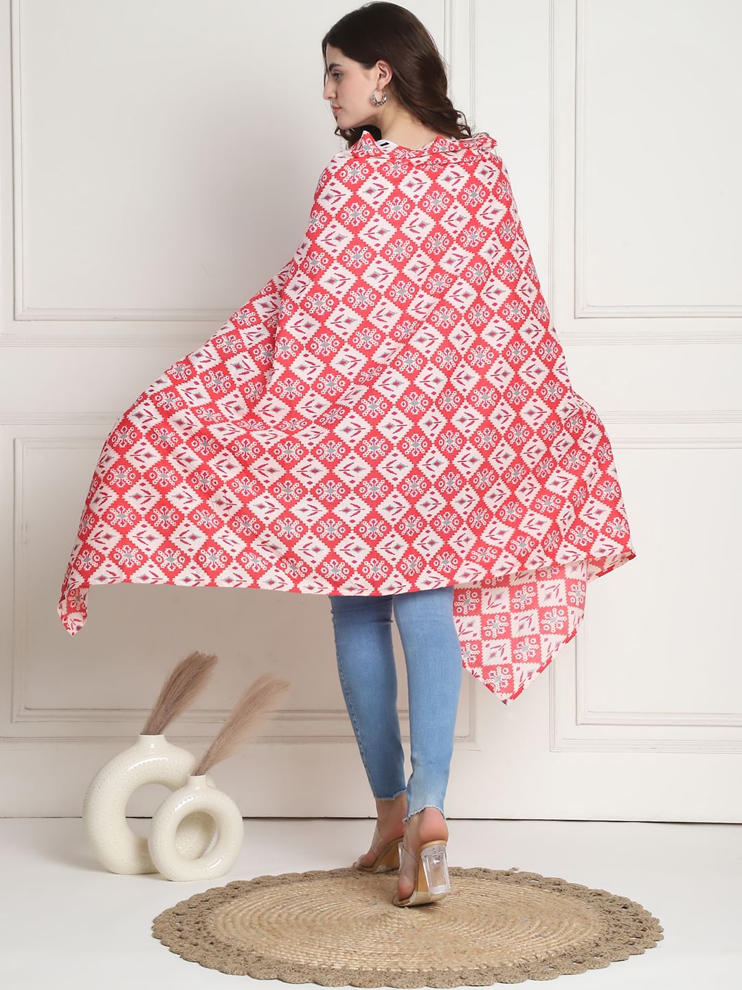 Geometric Print Pink Cotton Nursing Cover