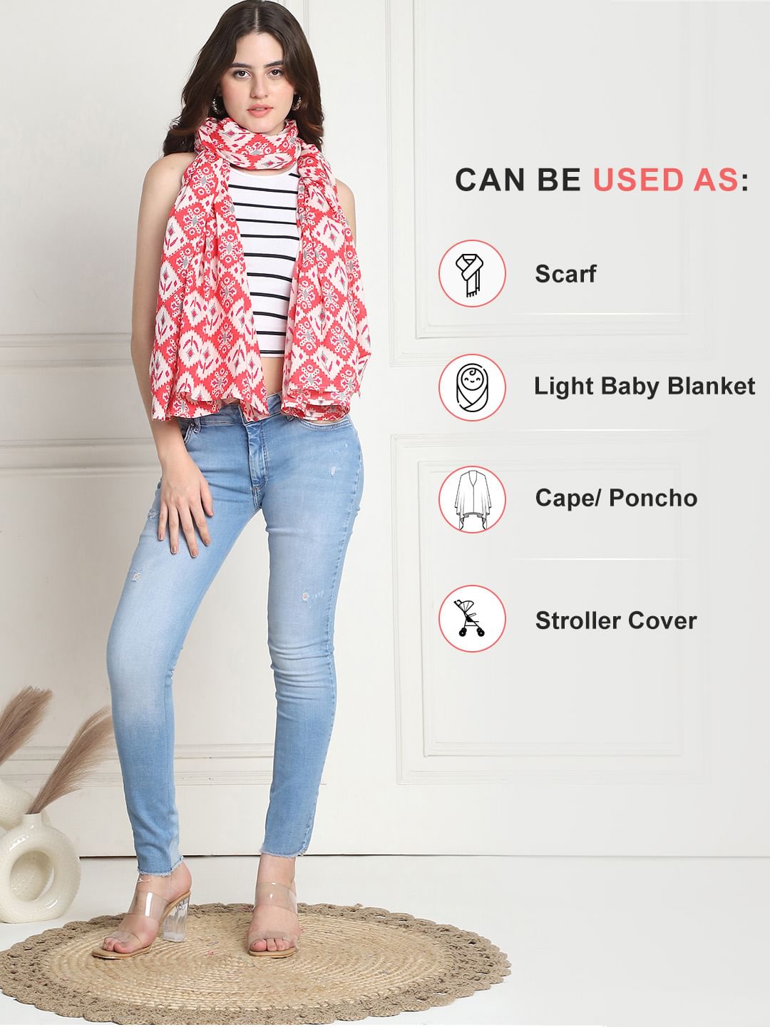 Geometric Print Pink Cotton Nursing Cover