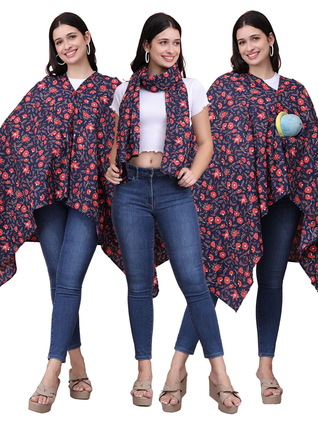 Floral Dark Blue Cotton Nursing Cover