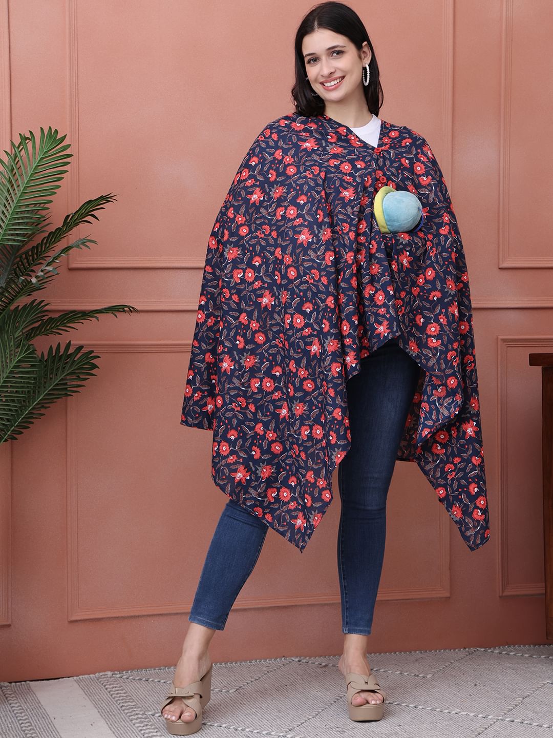 Floral Dark Blue Cotton Nursing Cover
