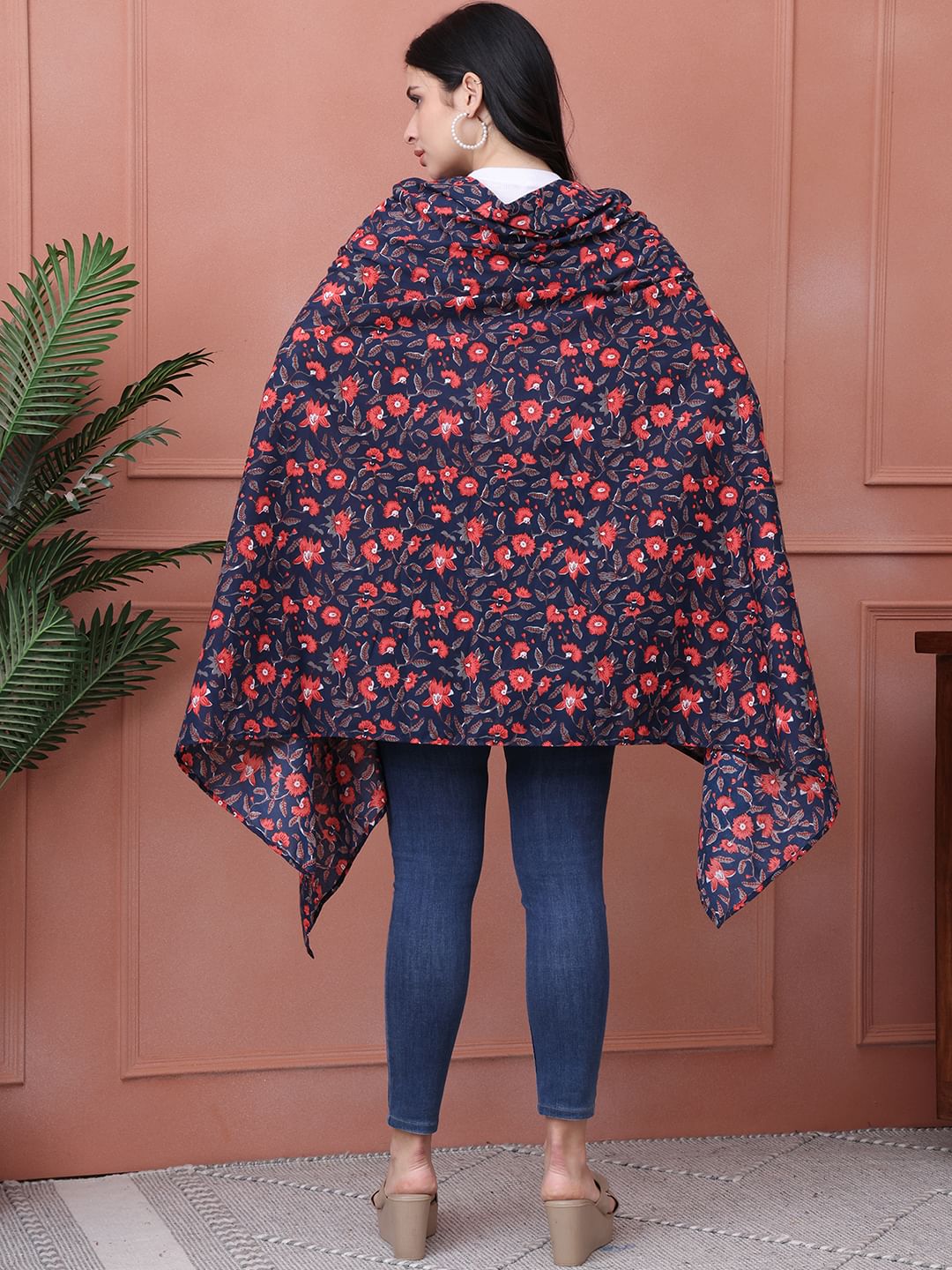 Floral Dark Blue Cotton Nursing Cover