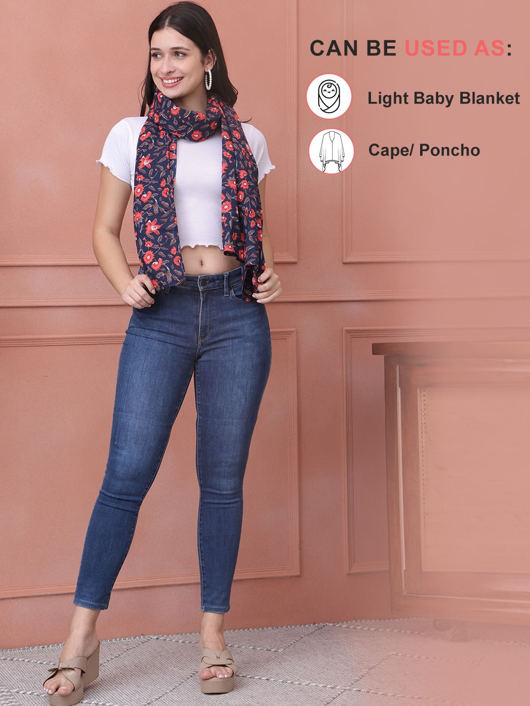 Floral Dark Blue Cotton Nursing Cover