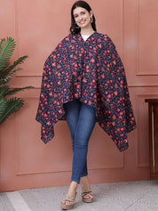 Floral Dark Blue Cotton Nursing Cover