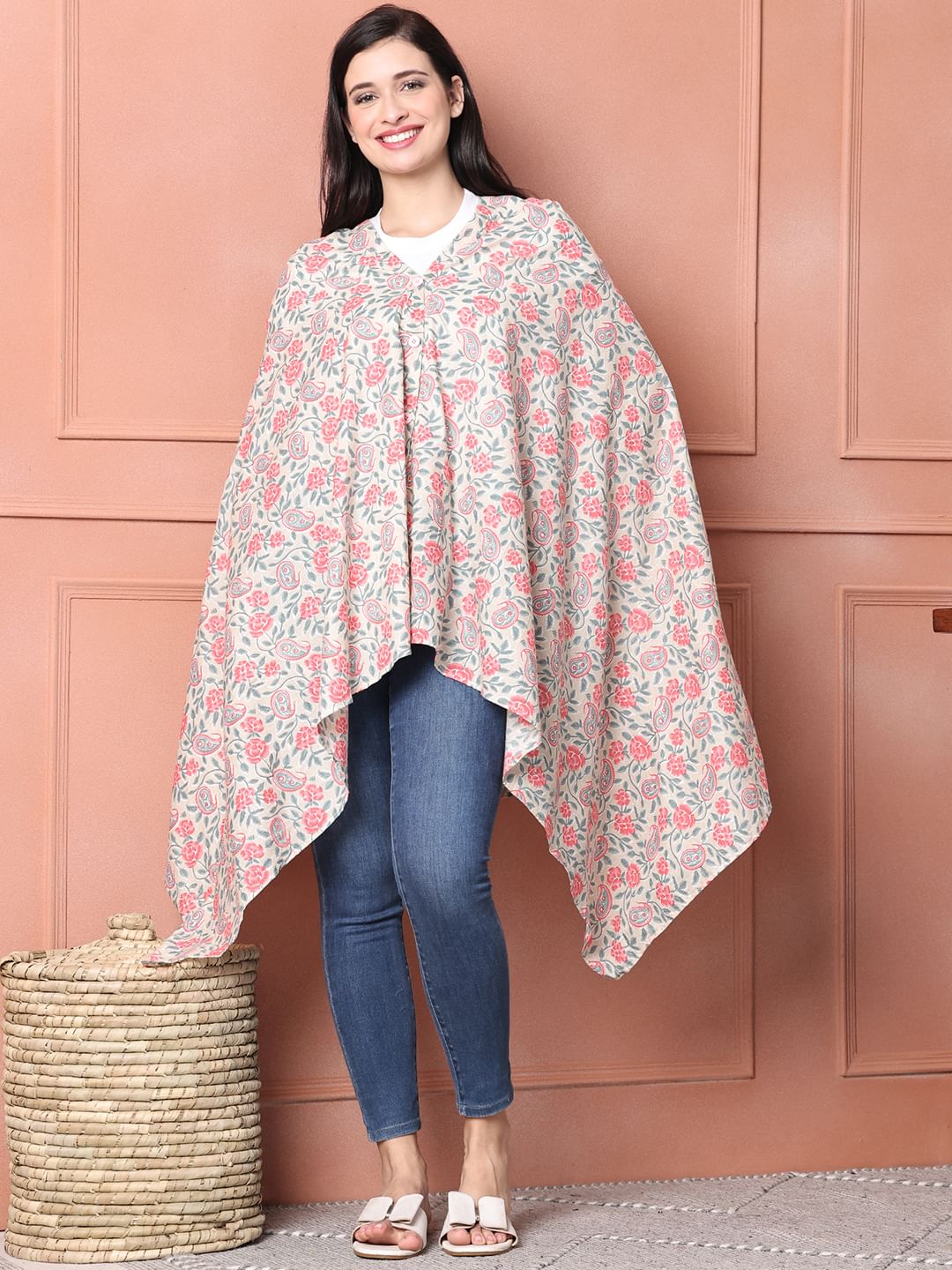 Peach Floral Cotton Nursing Cover