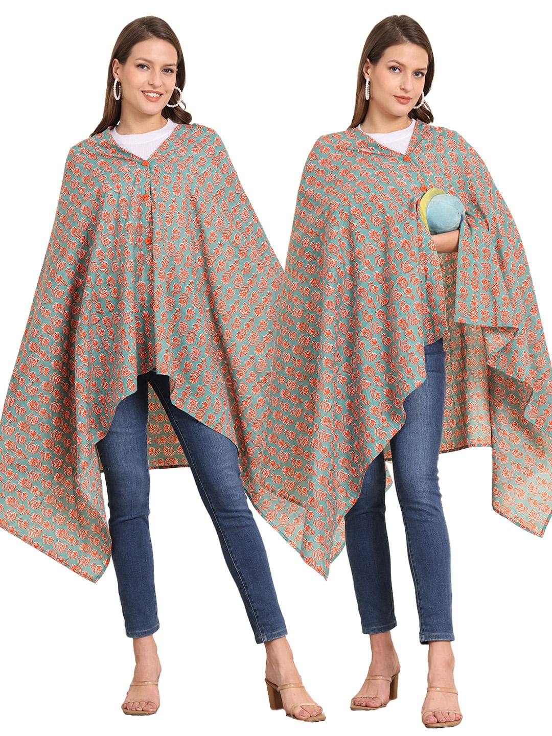 green  Floral Cotton Nursing Cover