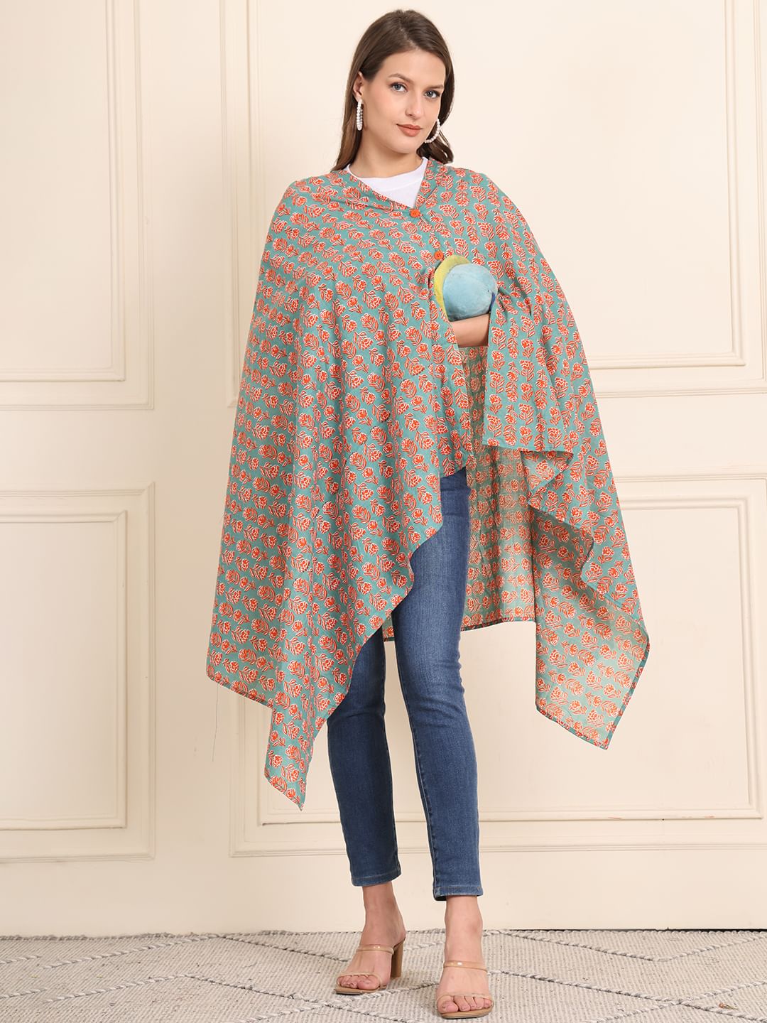 green  Floral Cotton Nursing Cover
