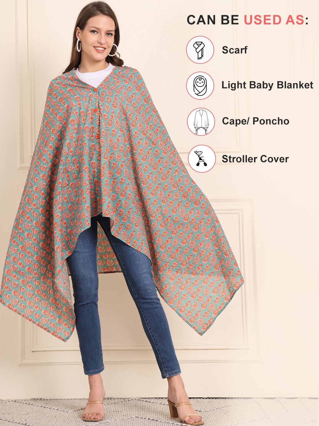 green  Floral Cotton Nursing Cover