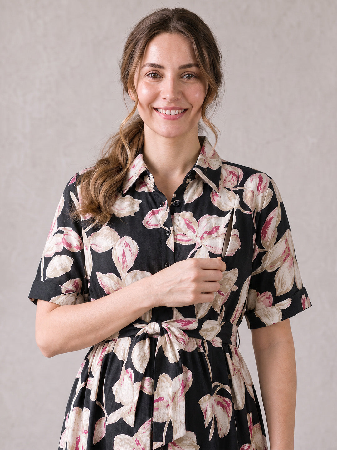 Amoha By Secret Wish Black Floral Rayon Maternity Dress