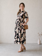 Amoha By Secret Wish Black Floral Rayon Maternity Dress