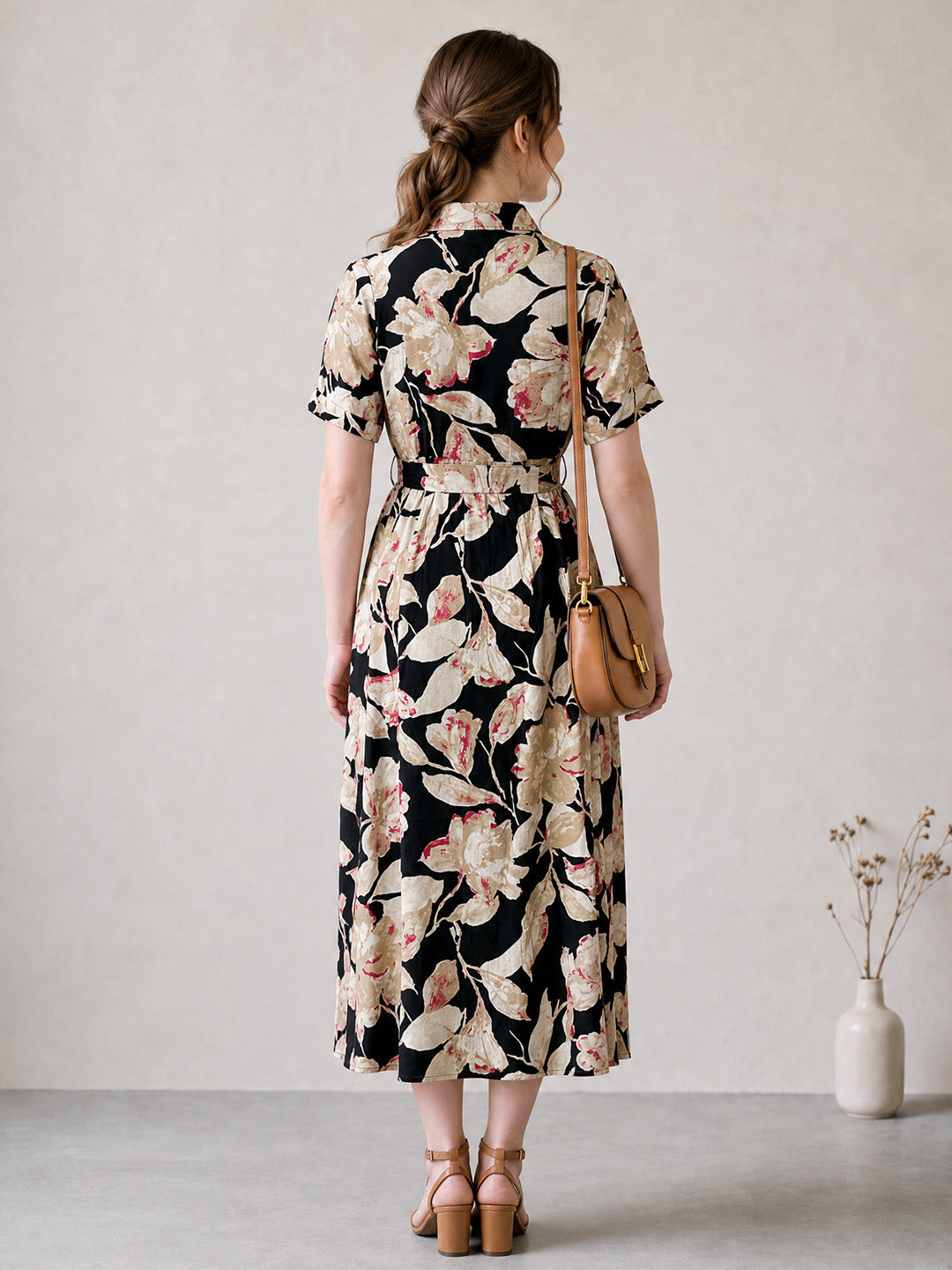 Amoha By Secret Wish Black Floral Rayon Maternity Dress