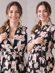 Amoha By Secret Wish Black Floral Rayon Maternity Dress